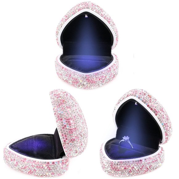 NEW Sparkling Crystal Rhinestone Heart Bling Jewelry Valentine Ring Box… - Picture 12 of 17